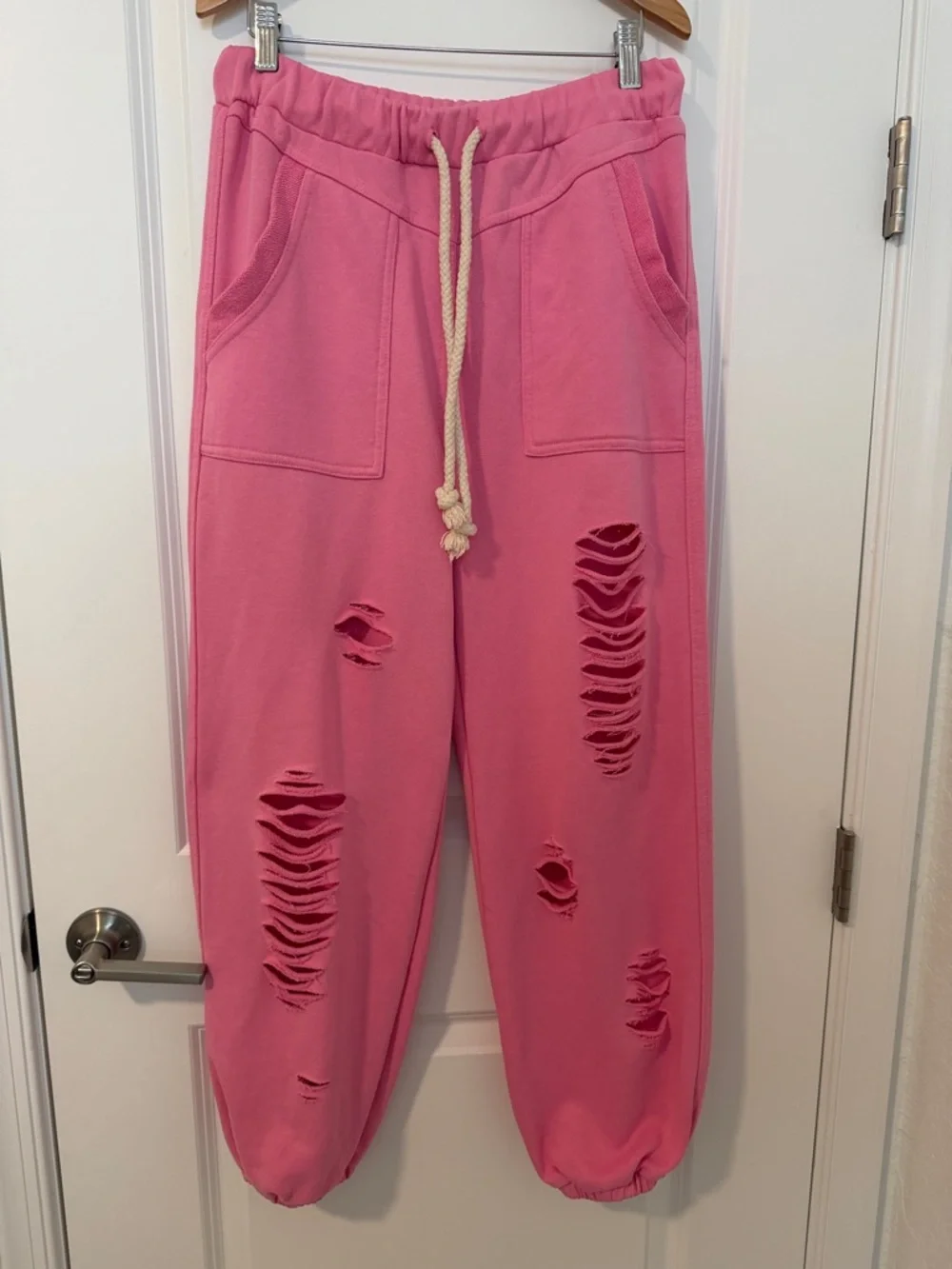 POL Distressed Terry Jogger Sweatpants Bubblegum Pink Boho Hippie Style Small - Picture 8 of 15